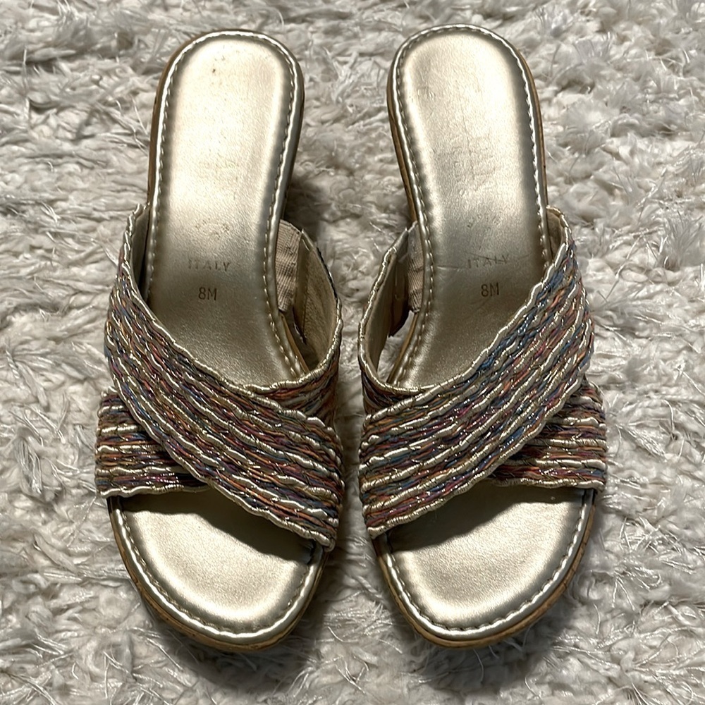 Italian Shoemakers Women Wedge Heels Size 8 Gold Colorful Coastal Bohemian